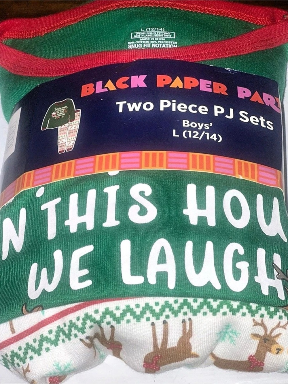 Black Paper Party Two Piece PJ Set Boys In This House We Laugh Boys L (12/14)